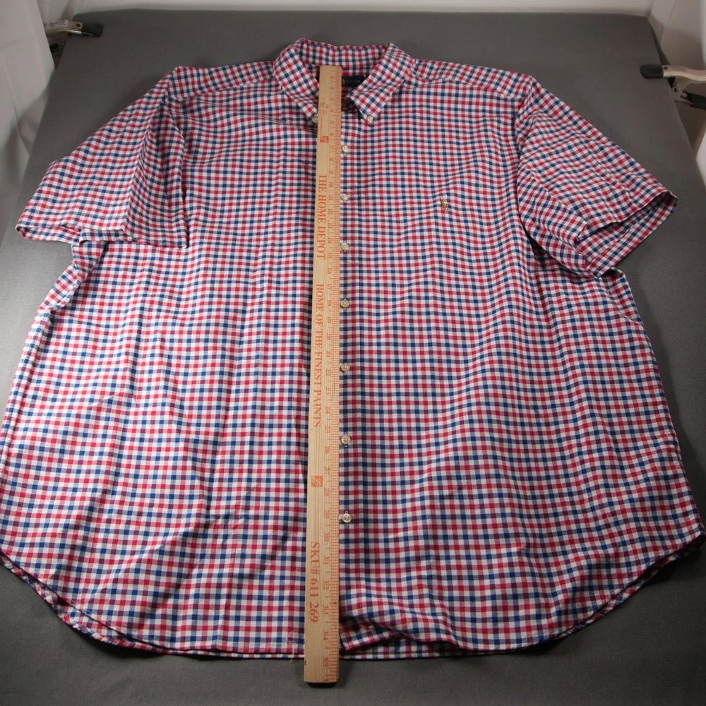 Ralph Lauren Gingham Check Short Sleeve Men Shirt 3XB Red White Blue Ivy Prep
